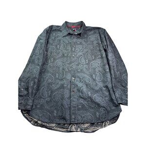 Tommy Hilfiger Mens Paisley Long Sleeve Button Front Shirt Size XL Cotton Blue